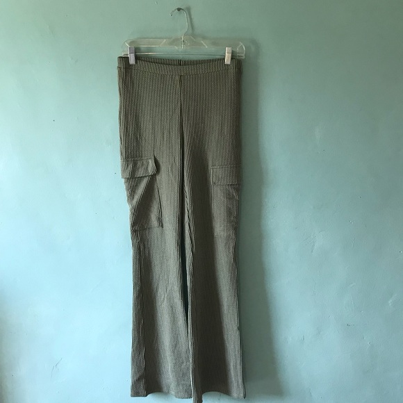 Jolie & Joy by FCT With Love Pants - Wide-Leg Ribbed Cargo Pants in Olive